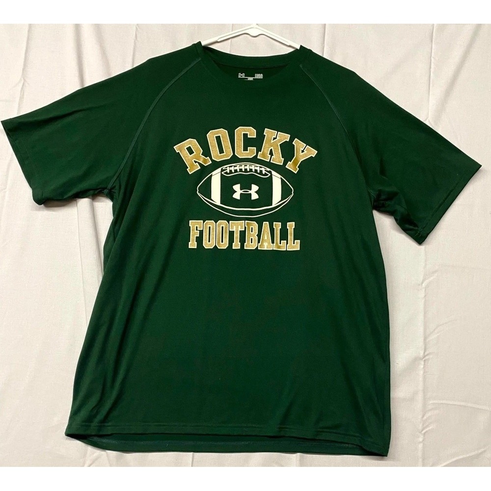 Under Armour Rocky Football Heatgear T-Shirt Mens Large Green Raglan Sleeve